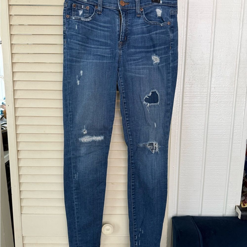 J. Crew Blue toothpickSkinny Jeans with Distressed Details